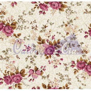Tecido Estampado Floral Fernanda cor - 05 (Creme com Rose)