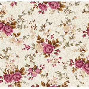 Tecido Estampado Floral Fernanda cor - 05 (Creme com Rose) Tecido Estampado Floral Fernanda cor - 05 (Creme com Rose)