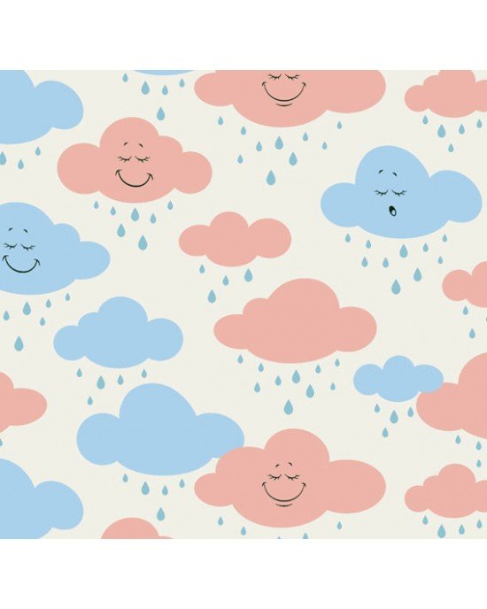 Tecido Estampado Cloud cor - 02 (Azul com Salmão)