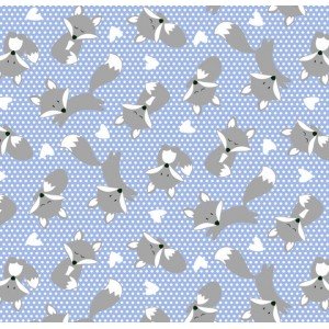 Tecido Estampado Raposa cor - 01 (Azul com Cinza)