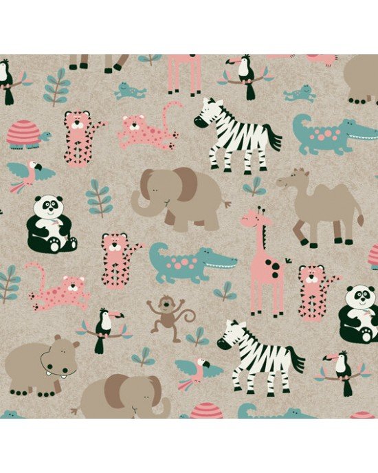 Tecido Estampado Bichos cor - 03 (Bege com Tiffany) Tecido Estampado Bichos cor - 03 (Bege com Tiffany)