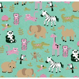 Tecido Estampado Bichos cor - 02 (Tiffany)