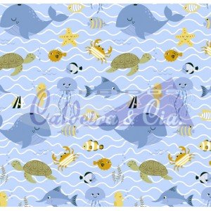 Tecido Estampado Fundo do Mar cor - 05 (Azul)