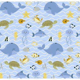 Tecido Estampado Fundo do Mar cor - 05 (Azul)