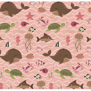 Tecido Estampado Fundo do Mar cor - 04 (Salmão)