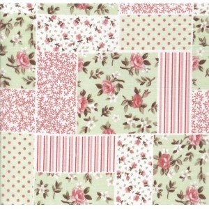 Tecido Estampado Patch Lucinha cor - 02 (Verde com Coral) Tecido Estampado Patch Lucinha cor - 02 (Verde com Coral)